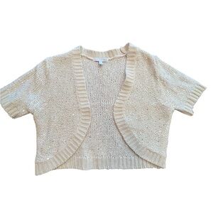JSE Cream with Silver Sequined Cropped Short-Sleeve Knit Shrug Size XS Y2K Party